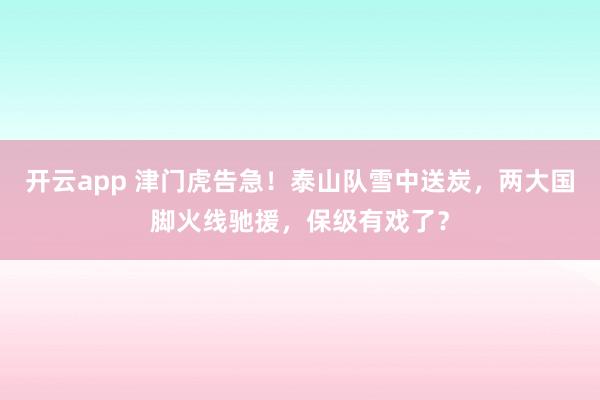 开云app 津门虎告急！泰山队雪中送炭，两大国脚火线驰援，保级有戏了？